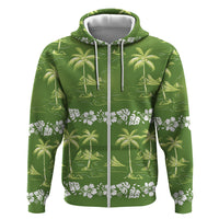 Olive Green Hawaii Palm Tree Hibiscus Zip Hoodie Fantasy Summer Vibe