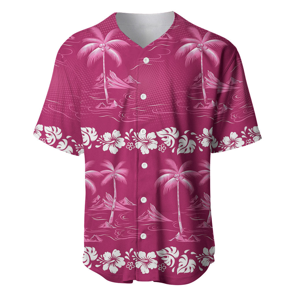 Pink Hawaii Palm Tree Hibiscus Baseball Jersey Fantasy Summer Vibe