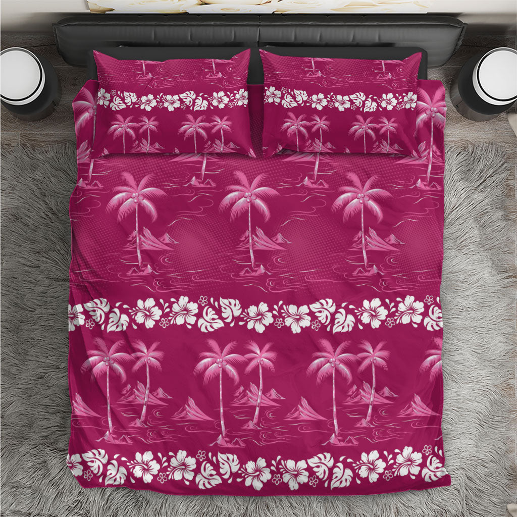 Pink Hawaii Palm Tree Hibiscus Bedding Set Fantasy Summer Vibe