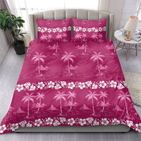 Pink Hawaii Palm Tree Hibiscus Bedding Set Fantasy Summer Vibe