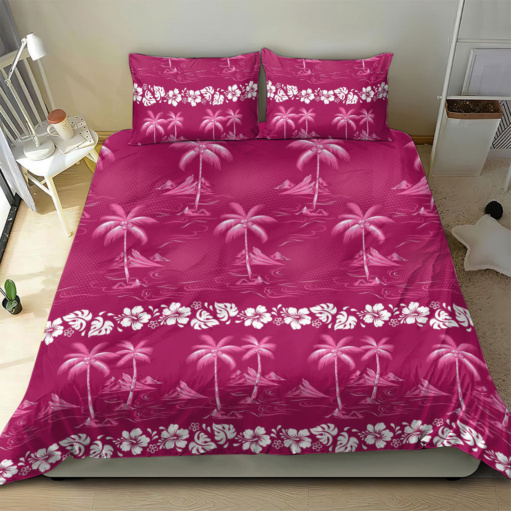 Pink Hawaii Palm Tree Hibiscus Bedding Set Fantasy Summer Vibe