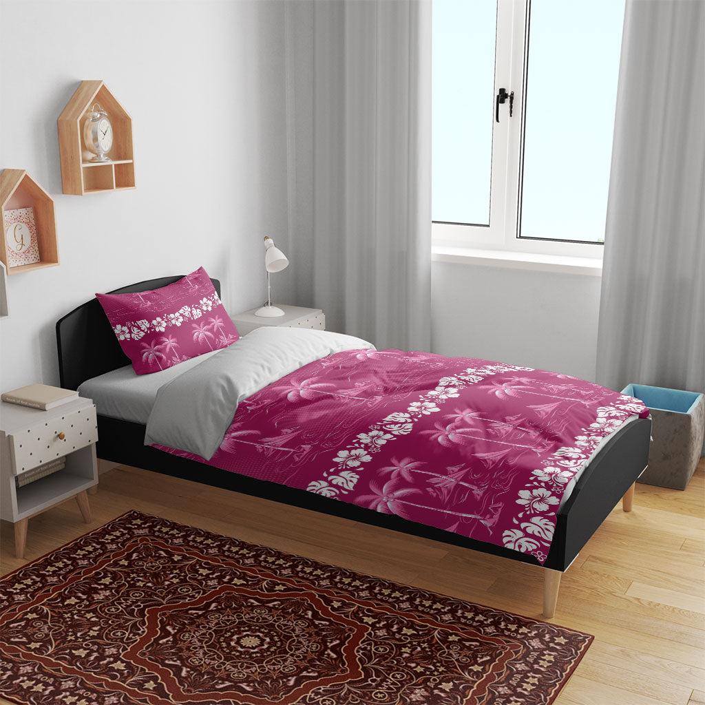 Pink Hawaii Palm Tree Hibiscus Bedding Set Fantasy Summer Vibe