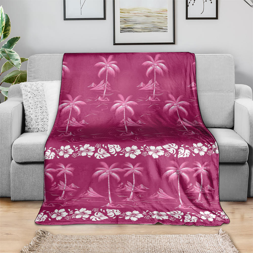 Pink Hawaii Palm Tree Hibiscus Blanket Fantasy Summer Vibe