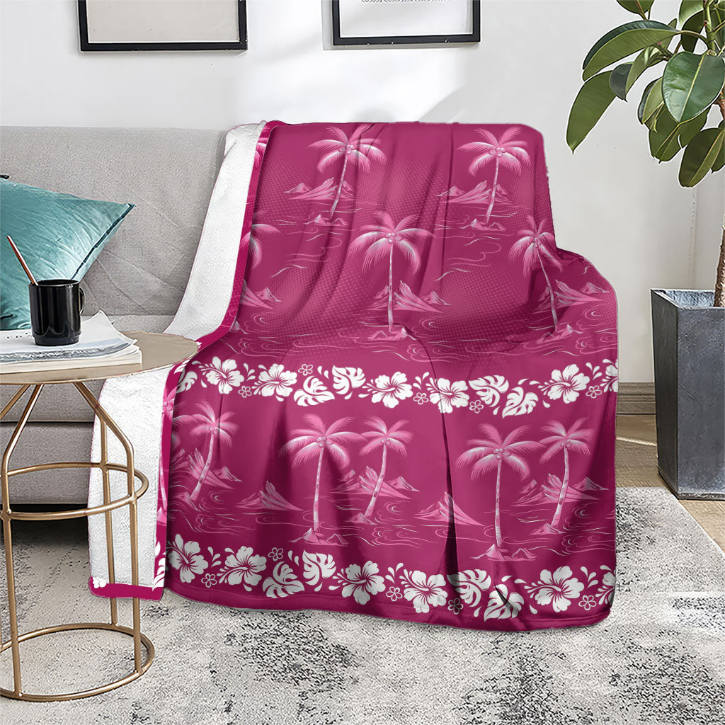 Pink Hawaii Palm Tree Hibiscus Blanket Fantasy Summer Vibe