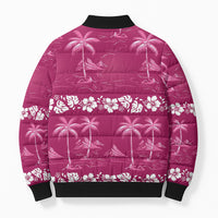Pink Hawaii Palm Tree Hibiscus Bomber Puffer Jacket Fantasy Summer Vibe