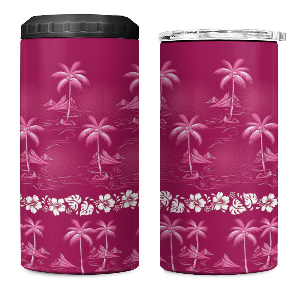 Pink Hawaii Palm Tree Hibiscus 4 in 1 Can Cooler Tumbler Fantasy Summer Vibe