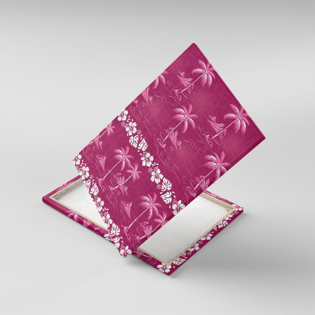Pink Hawaii Palm Tree Hibiscus Canvas Wall Art Fantasy Summer Vibe