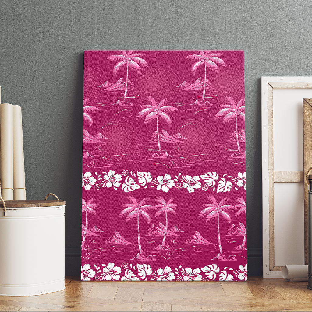 Pink Hawaii Palm Tree Hibiscus Canvas Wall Art Fantasy Summer Vibe
