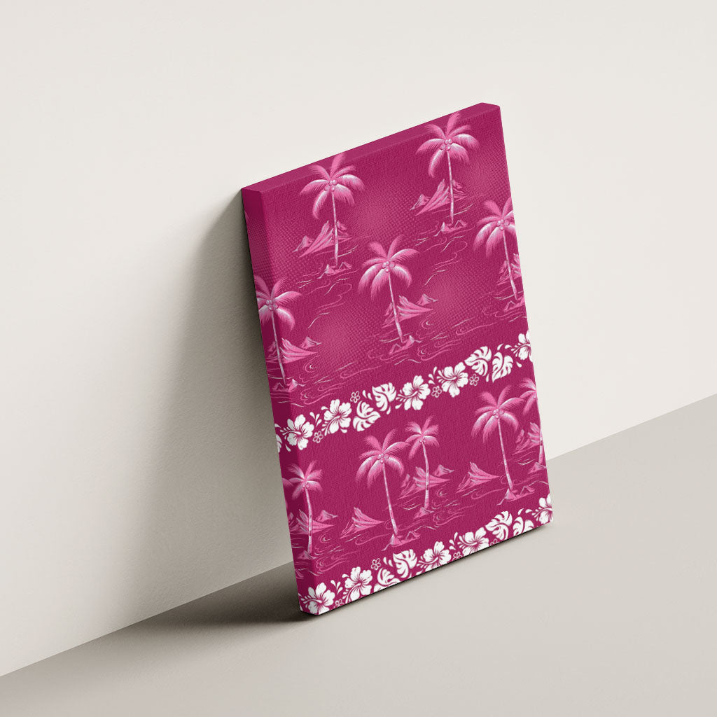 Pink Hawaii Palm Tree Hibiscus Canvas Wall Art Fantasy Summer Vibe