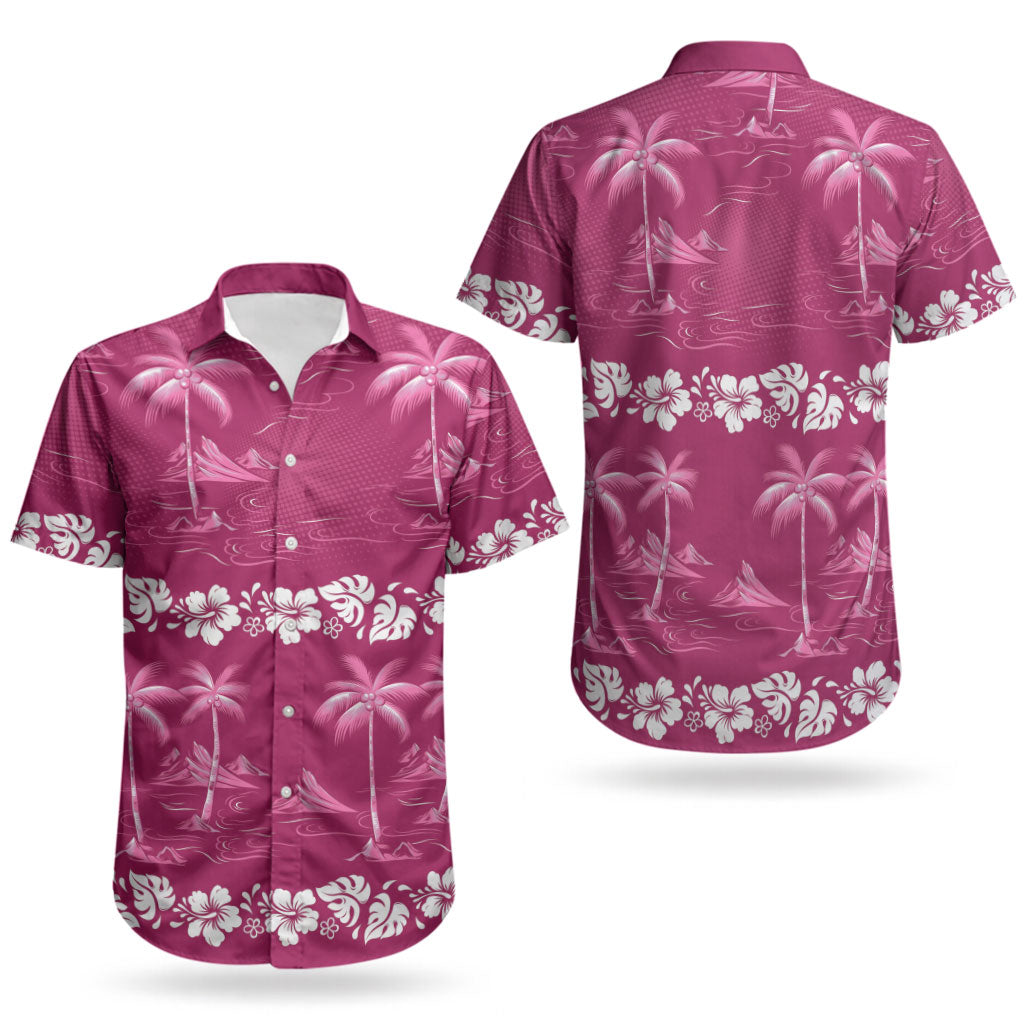 Pink Hawaii Palm Tree Hibiscus Couples Matching Off Shoulder Maxi Dress and Hawaiian Shirt Fantasy Summer Vibe LT01 - Polynesian Pride