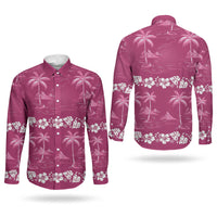 Pink Hawaii Palm Tree Hibiscus Couples Matching Off Shoulder Maxi Dress and Long Sleeve Button Shirt Fantasy Summer Vibe LT01 - Polynesian Pride