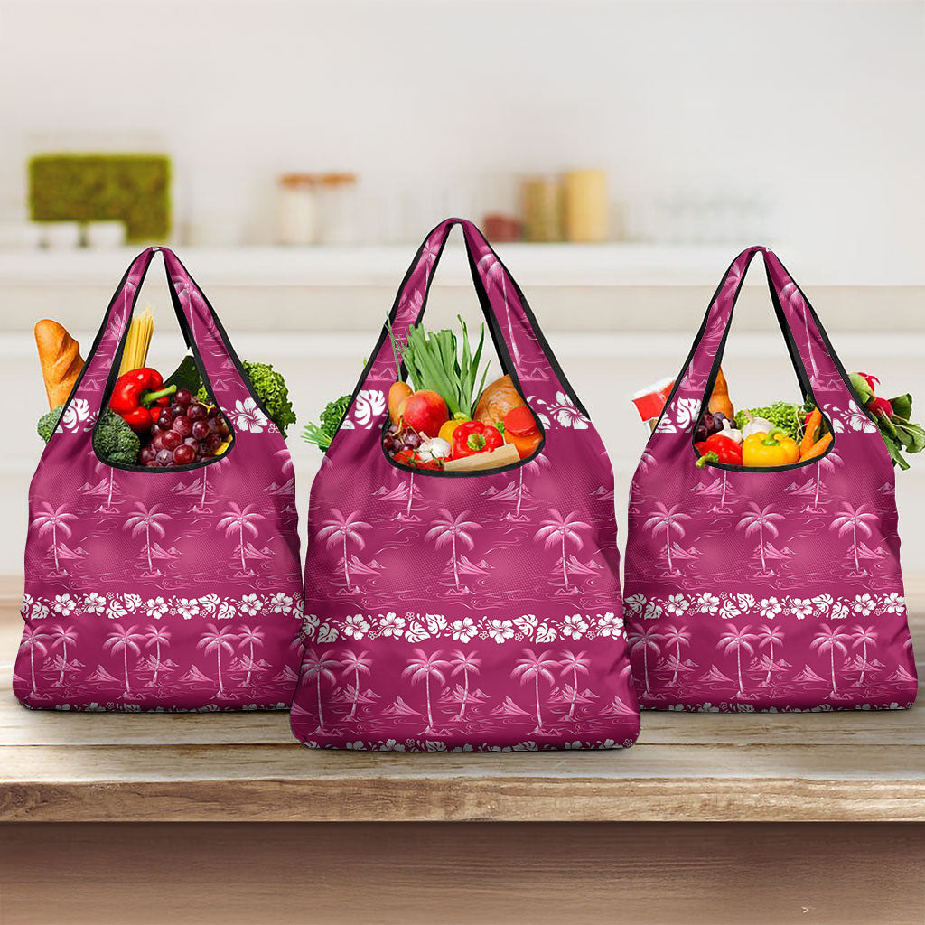 Pink Hawaii Palm Tree Hibiscus Grocery Bag Fantasy Summer Vibe
