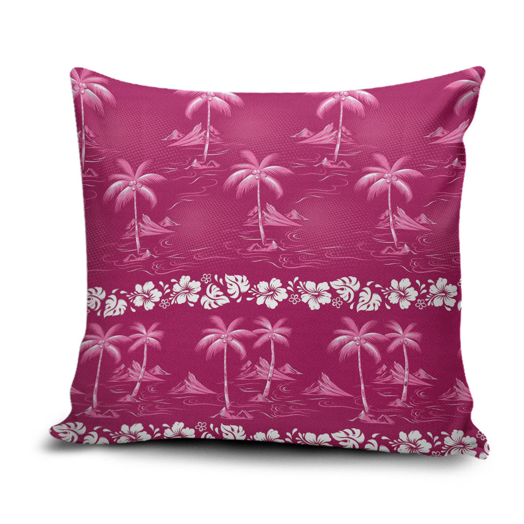 Pink Hawaii Palm Tree Hibiscus Pillow Cover Fantasy Summer Vibe