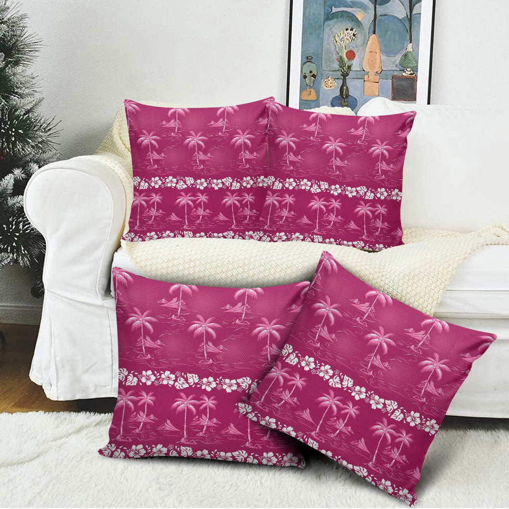 Pink Hawaii Palm Tree Hibiscus Pillow Cover Fantasy Summer Vibe
