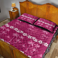 Pink Hawaii Palm Tree Hibiscus Quilt Bed Set Fantasy Summer Vibe