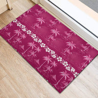 Pink Hawaii Palm Tree Hibiscus Rubber Doormat Fantasy Summer Vibe