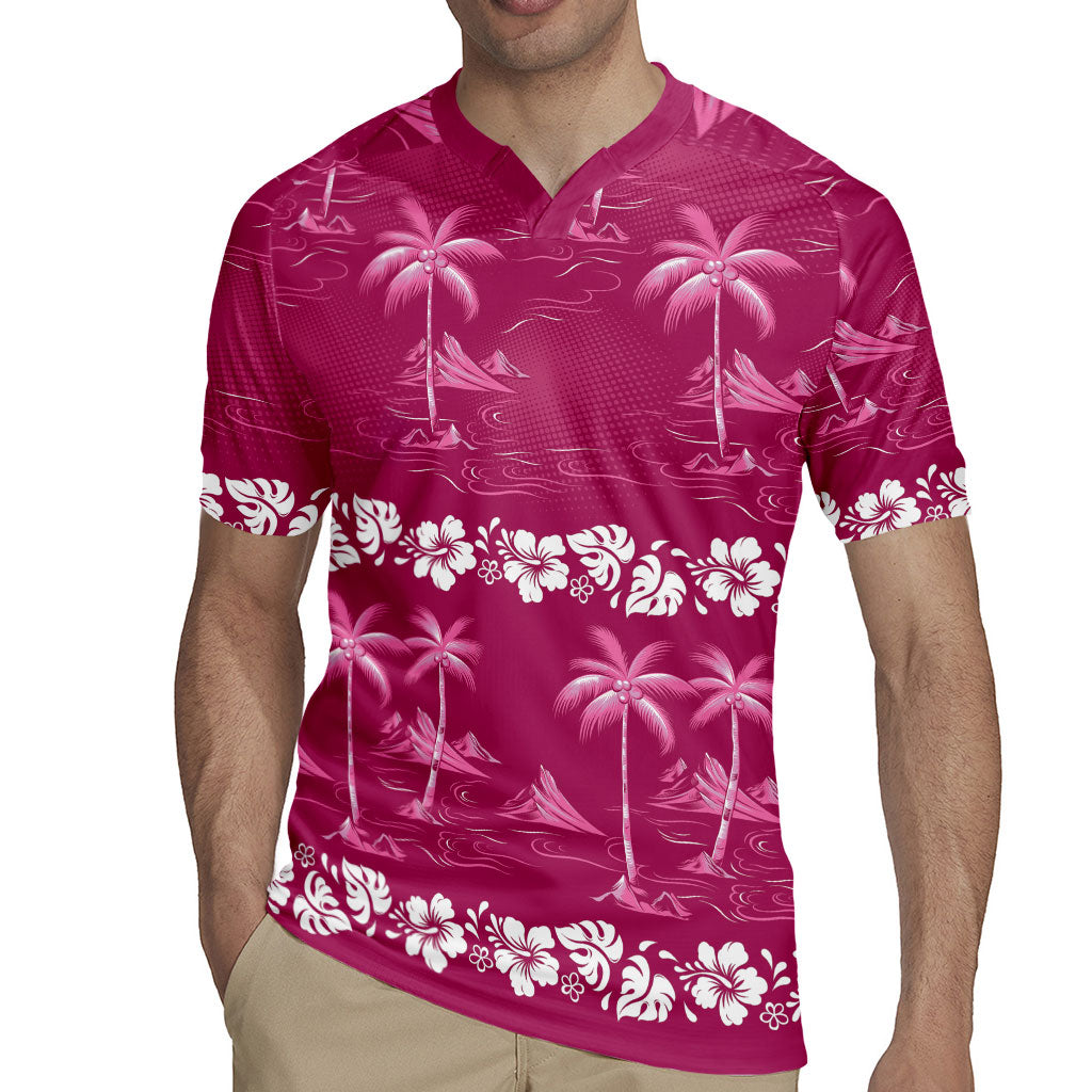 Pink Hawaii Palm Tree Hibiscus Rugby Jersey Fantasy Summer Vibe