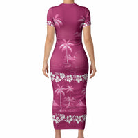 Pink Hawaii Palm Tree Hibiscus Short Sleeve Bodycon Dress Fantasy Summer Vibe LT01 - Polynesian Pride
