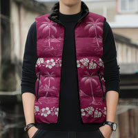 Pink Hawaii Palm Tree Hibiscus Sleeveless Puffer Jacket Fantasy Summer Vibe