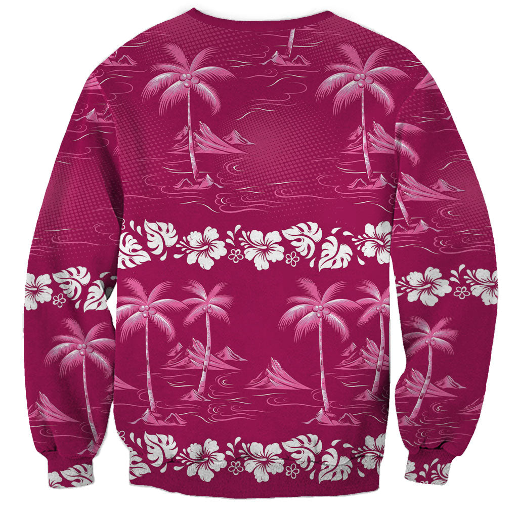 Pink Hawaii Palm Tree Hibiscus Sweatshirt Fantasy Summer Vibe