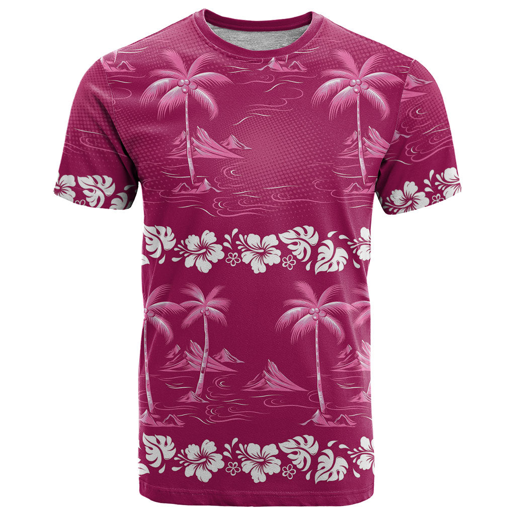 Pink Hawaii Palm Tree Hibiscus T Shirt Fantasy Summer Vibe