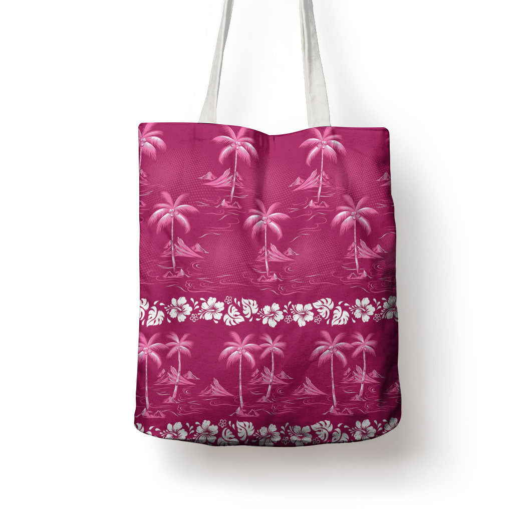 Pink Hawaii Palm Tree Hibiscus Tote Bag Fantasy Summer Vibe