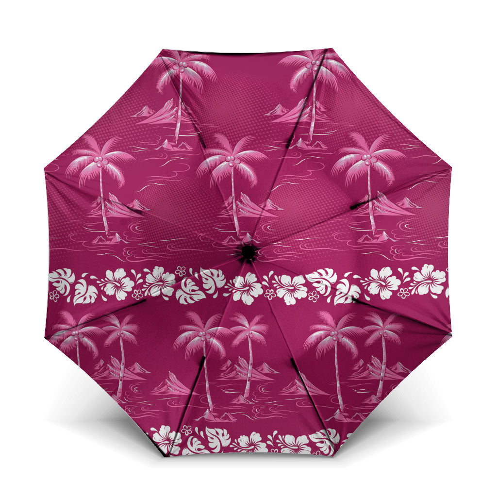 Pink Hawaii Palm Tree Hibiscus Umbrella Fantasy Summer Vibe
