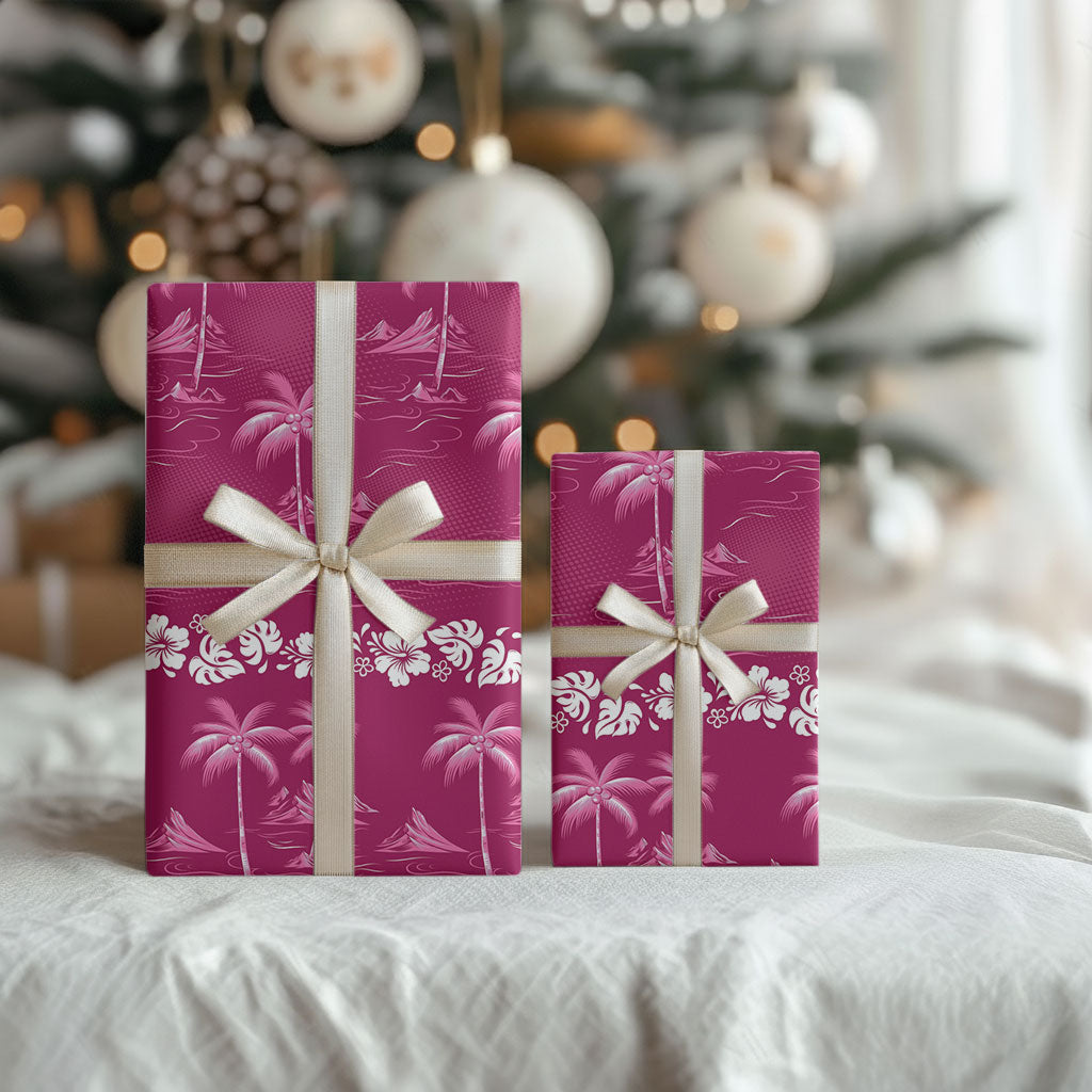 Pink Hawaii Palm Tree Hibiscus Wrapping Paper Fantasy Summer Vibe