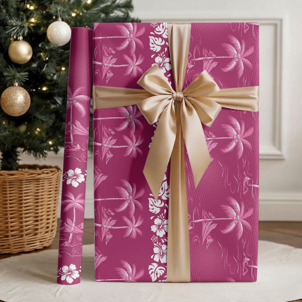 Pink Hawaii Palm Tree Hibiscus Wrapping Paper Fantasy Summer Vibe