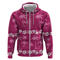 Pink Hawaii Palm Tree Hibiscus Zip Hoodie Fantasy Summer Vibe