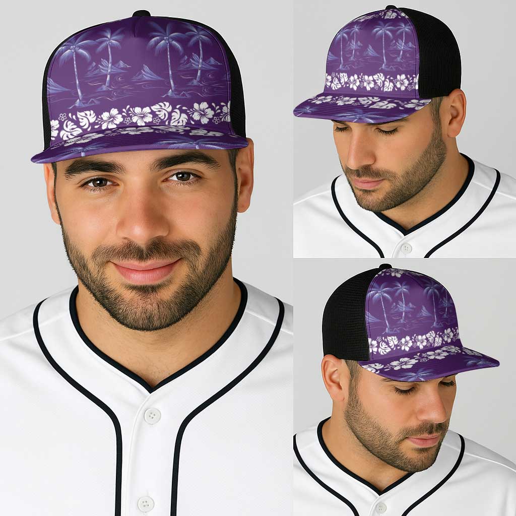 Purple Hawaii Palm Tree Hibiscus Baseball Net Cap Fantasy Summer Vibe