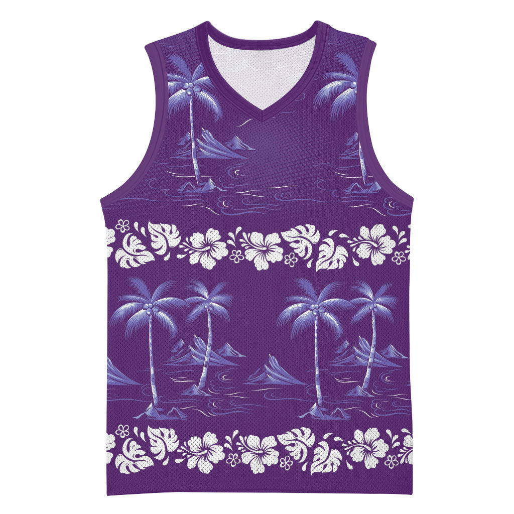 Purple Hawaii Palm Tree Hibiscus Basketball Jersey Fantasy Summer Vibe