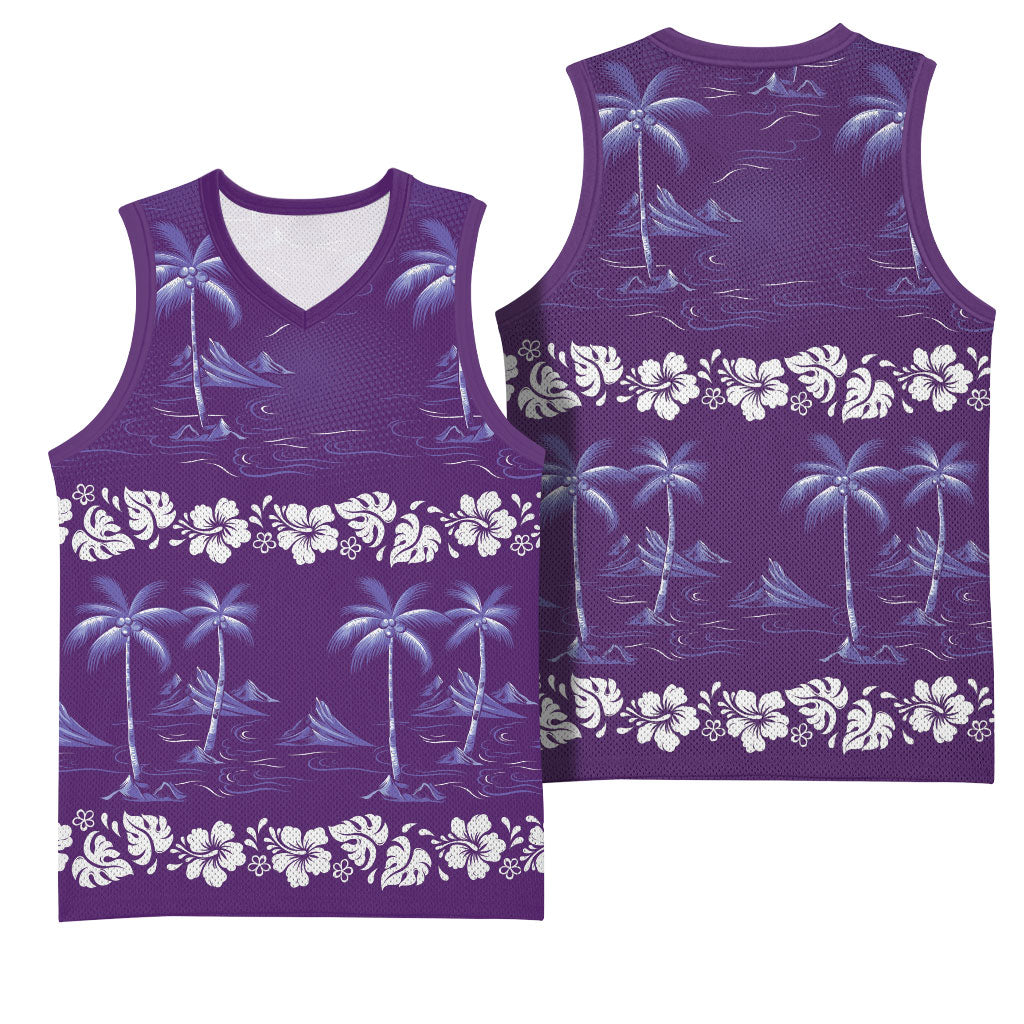 Purple Hawaii Palm Tree Hibiscus Basketball Jersey Fantasy Summer Vibe
