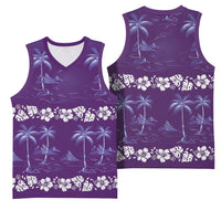 Purple Hawaii Palm Tree Hibiscus Basketball Jersey Fantasy Summer Vibe