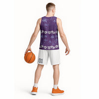 Purple Hawaii Palm Tree Hibiscus Basketball Jersey Fantasy Summer Vibe