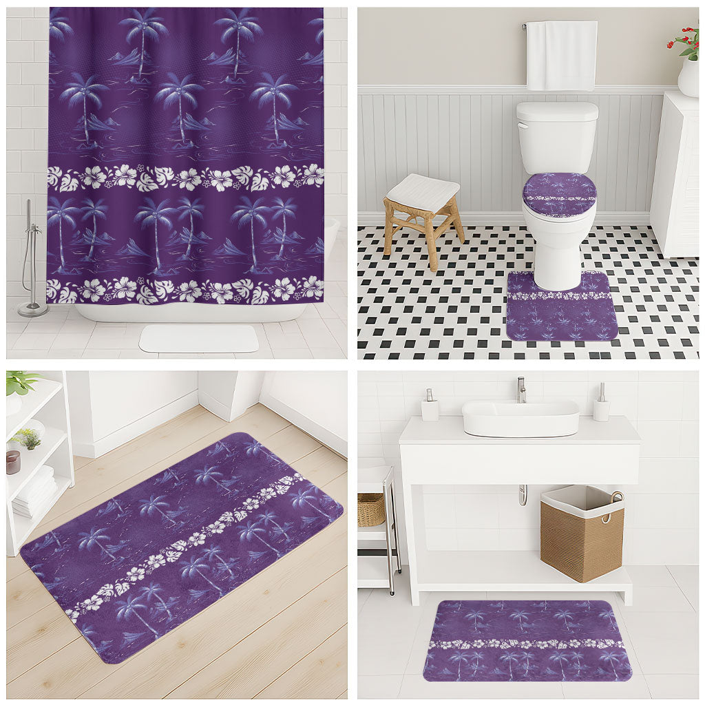 Purple Hawaii Palm Tree Hibiscus Bathroom Set Fantasy Summer Vibe