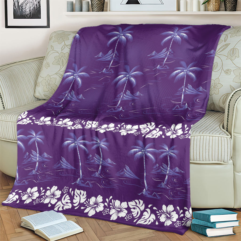 Purple Hawaii Palm Tree Hibiscus Blanket Fantasy Summer Vibe