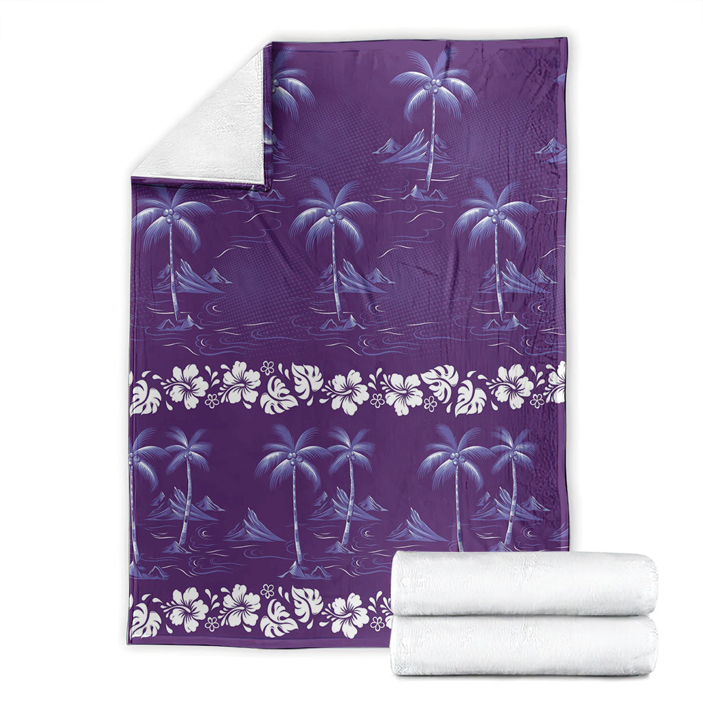 Purple Hawaii Palm Tree Hibiscus Blanket Fantasy Summer Vibe