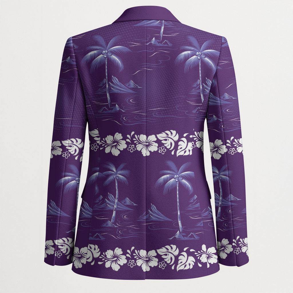 Purple Hawaii Palm Tree Hibiscus Blazer Fantasy Summer Vibe