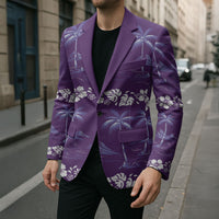 Purple Hawaii Palm Tree Hibiscus Blazer Fantasy Summer Vibe