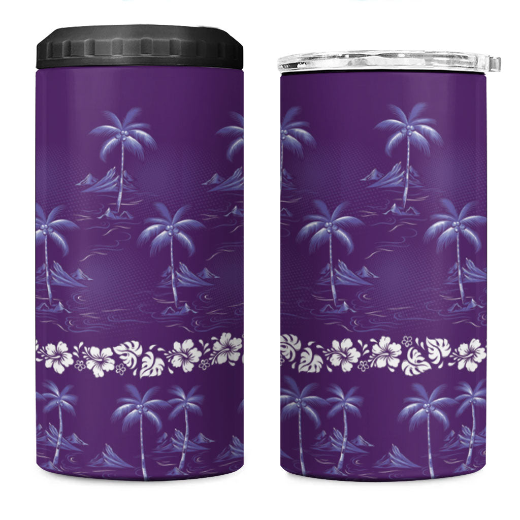 Purple Hawaii Palm Tree Hibiscus 4 in 1 Can Cooler Tumbler Fantasy Summer Vibe LT01 One Size: 16 oz Purple - Polynesian Pride