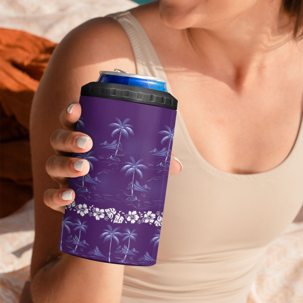 Purple Hawaii Palm Tree Hibiscus 4 in 1 Can Cooler Tumbler Fantasy Summer Vibe LT01 - Polynesian Pride