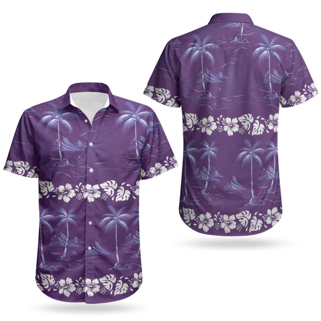 Purple Hawaii Palm Tree Hibiscus Couples Matching Off Shoulder Maxi Dress and Hawaiian Shirt Fantasy Summer Vibe LT01 - Polynesian Pride