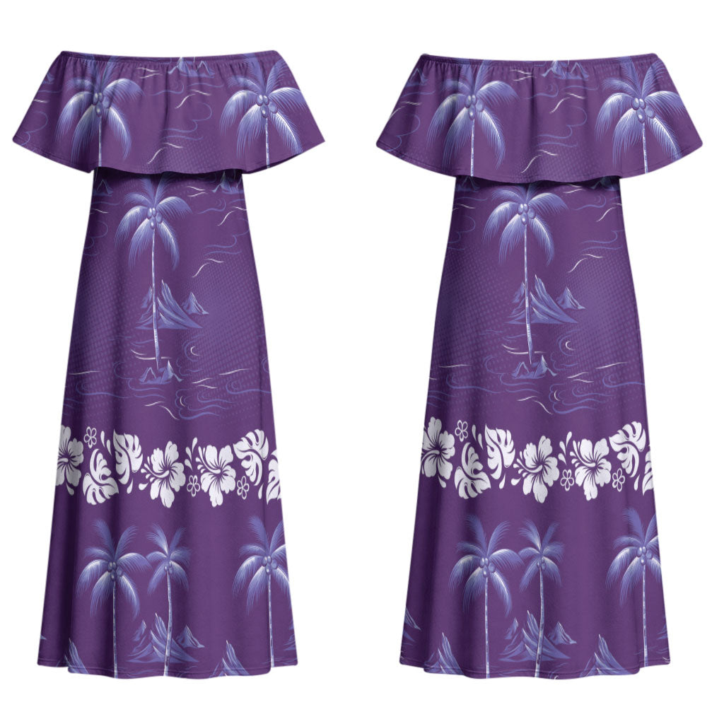 Purple Hawaii Palm Tree Hibiscus Couples Matching Off Shoulder Maxi Dress and Hawaiian Shirt Fantasy Summer Vibe LT01 - Polynesian Pride