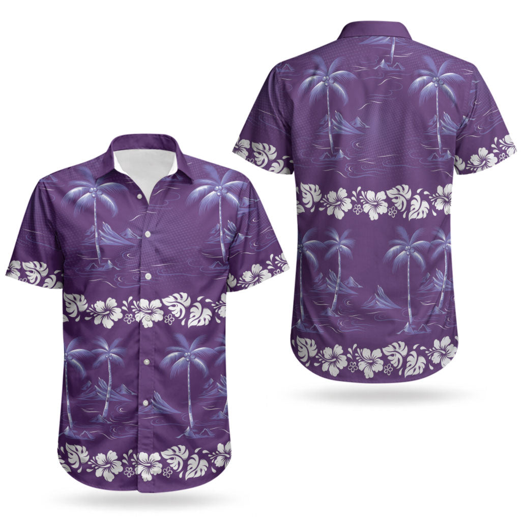 Purple Hawaii Palm Tree Hibiscus Couples Matching Tank Maxi Dress and Hawaiian Shirt Fantasy Summer Vibe LT01 - Polynesian Pride