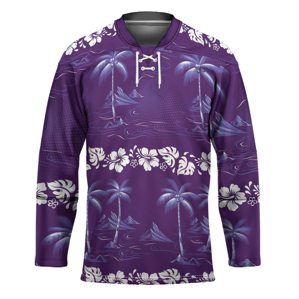 Purple Hawaii Palm Tree Hibiscus Hockey Jersey Fantasy Summer Vibe