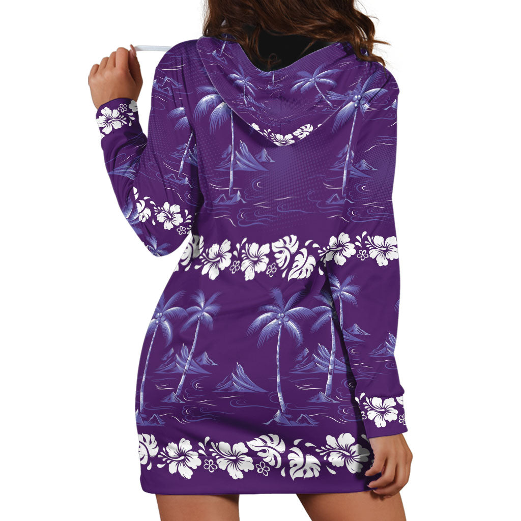 Purple Hawaii Palm Tree Hibiscus Hoodie Dress Fantasy Summer Vibe LT01 - Polynesian Pride