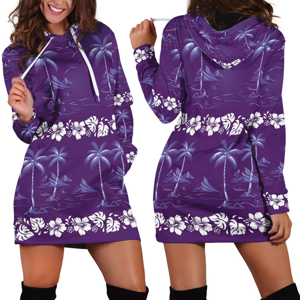 Purple Hawaii Palm Tree Hibiscus Hoodie Dress Fantasy Summer Vibe LT01 - Polynesian Pride