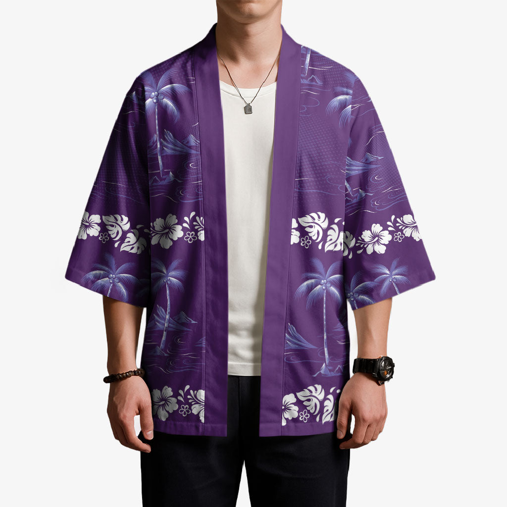 Purple Hawaii Palm Tree Hibiscus Kimono Fantasy Summer Vibe
