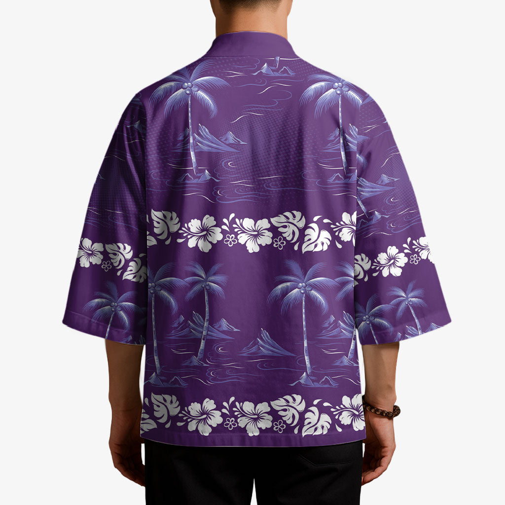 Purple Hawaii Palm Tree Hibiscus Kimono Fantasy Summer Vibe